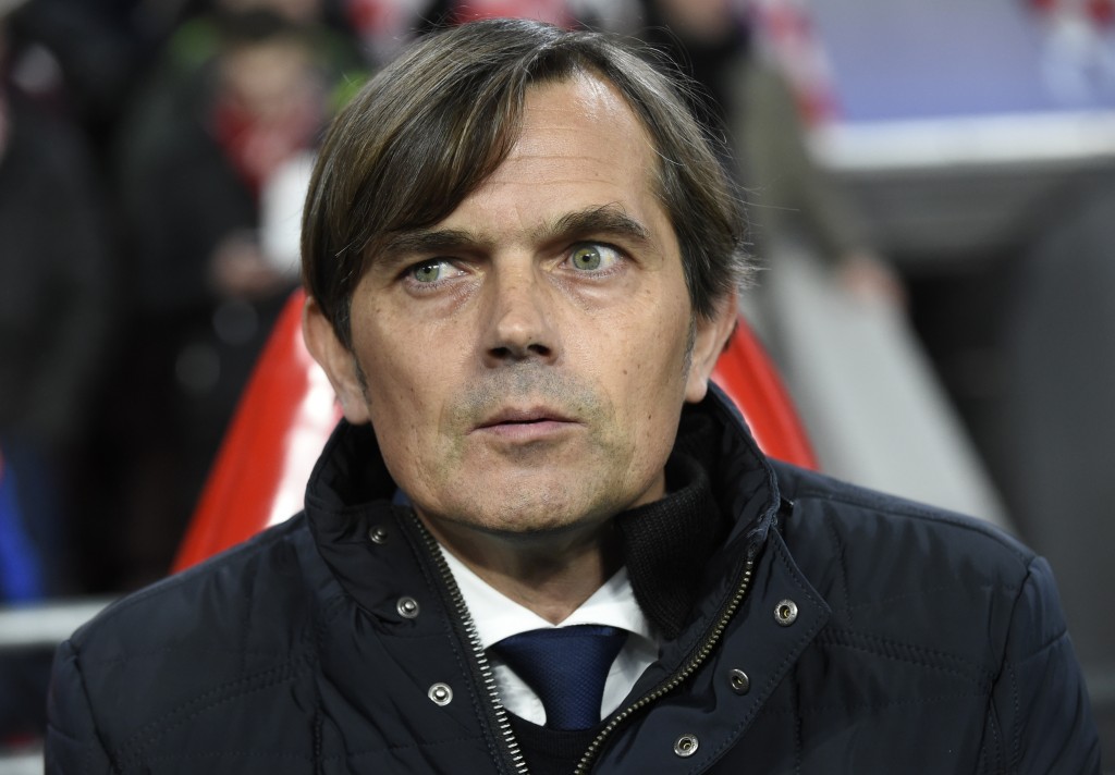 PSV Eindhoven's Dutch coach Phillip Cocu looks on during the UEFA Champions League, Group B, football match PSV Eindhoven vs FK CSKA Moscow at the Philips Stadion stadium in Eindhoven on December 8, 2015. AFP PHOTO / JOHN THYS / AFP / JOHN THYS (Photo credit should read JOHN THYS/AFP/Getty Images)