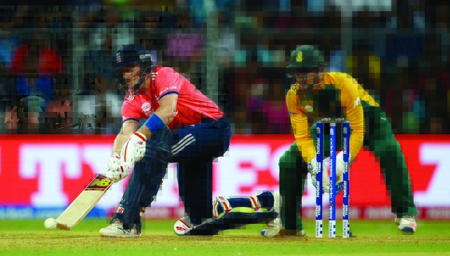 Joe Root of England bats against South Africa at Wankhede StadiumIndia. (Photo by Gareth Copley/Getty Images,)