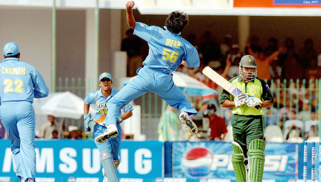Irfan Pathan celebrates after getting Yousuf Youhana