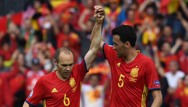 Partners in crime: Iniesta (l) and Busquets.