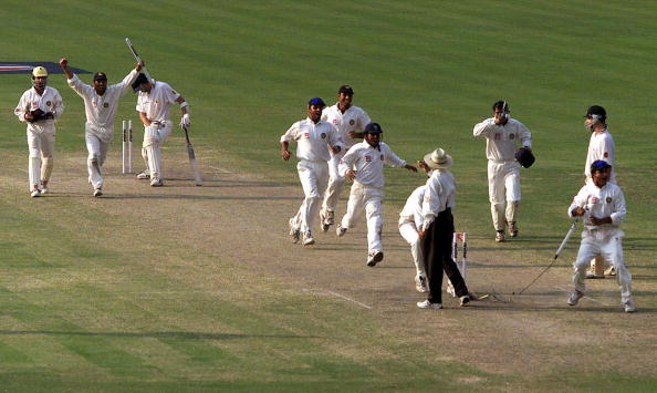 Sourav Ganguly (R) and co. celebrate after the famous win at Eden Gardens in 2001