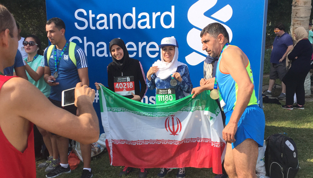 Iranian runners at the 2017 Dubai Marathon.