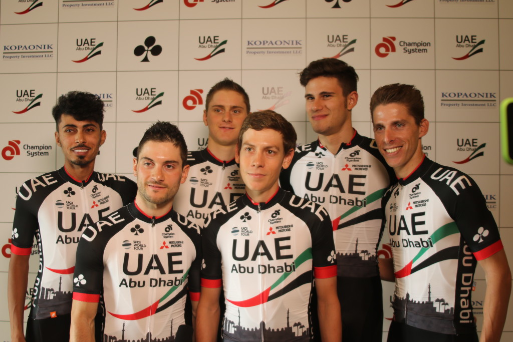 Mirza with his UAE Abu Dhabi team-mates.