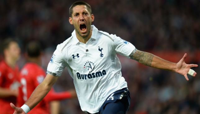 Tottenham's Clint Dempsey celebrates his goal.