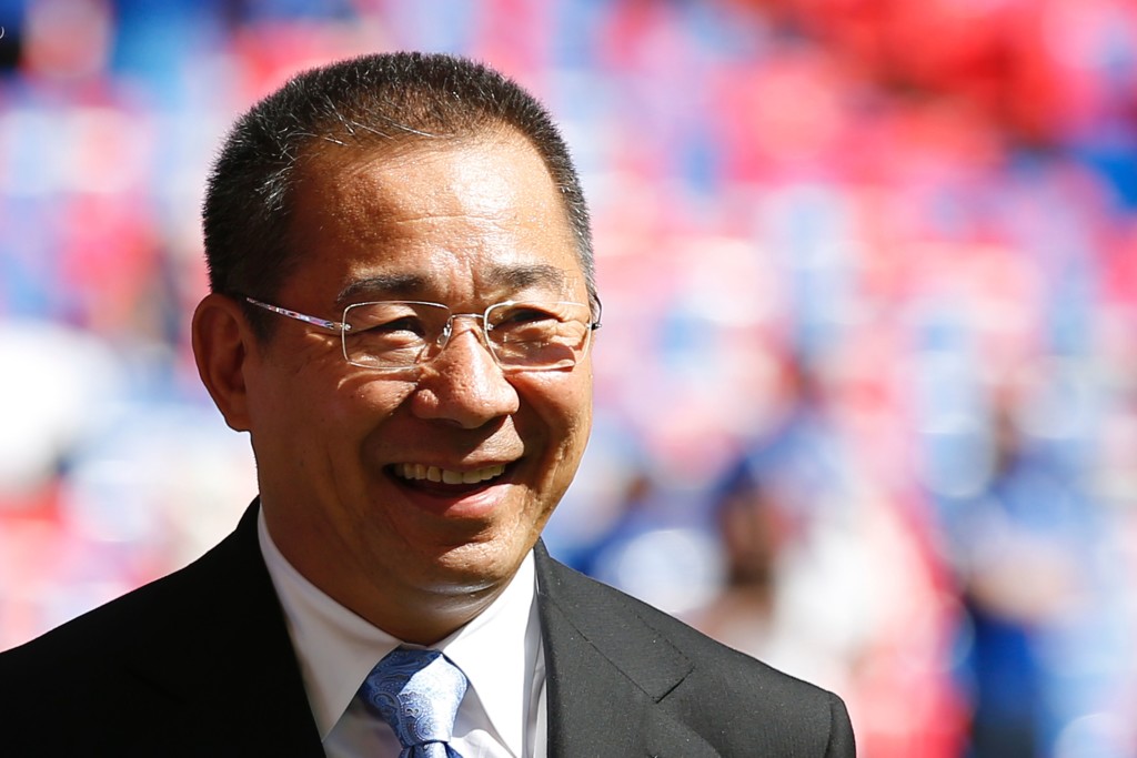 Leicester City's Thai owner Vichai Srivaddhanaprabha walks the pitch before the start of the FA Community Shield football match between Manchester United and Leicester City at Wembley Stadium in London on August 7, 2016. / AFP / Ian Kington / NOT FOR MARKETING OR ADVERTISING USE / RESTRICTED TO EDITORIAL USE (Photo credit should read IAN KINGTON/AFP/Getty Images)