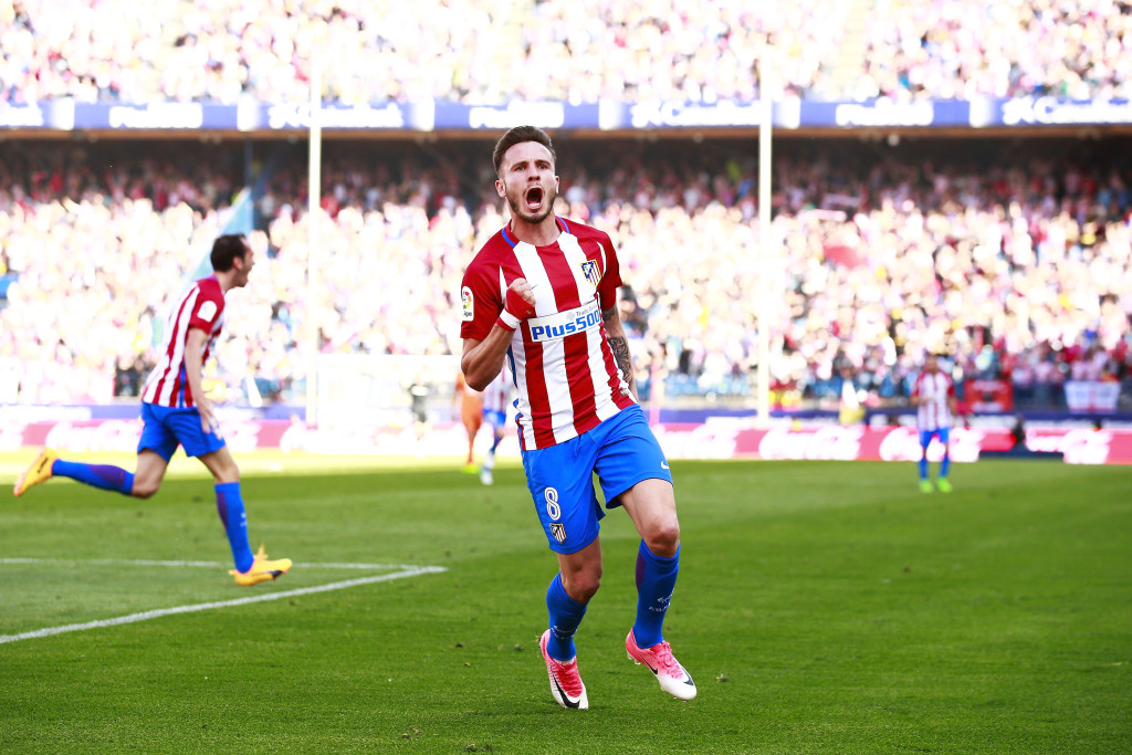 MADRID, SPAIN - MAY 06: Saul Niguez of Atletico de Madrid celebrates scoring their opening goal during the La Liga match between Club Atletico de Madrid and SD Eibar at Estadio Vicente Calderon on May 6, 2017 in Madrid, Spain. (Photo by Gonzalo Arroyo Moreno/Getty Images)