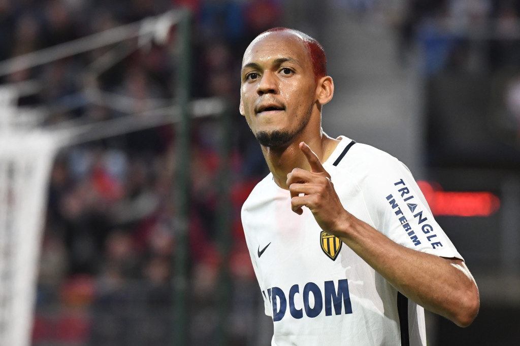 Monaco's Brazilian defender Fabinho celebrates after scoring during the French L1 football match between Rennes (SRFC) and Monaco (ASM) on May, 20 2017, at the Roazhon Park stadium in Rennes, western France. / AFP PHOTO / DAMIEN MEYER (Photo credit should read DAMIEN MEYER/AFP/Getty Images)