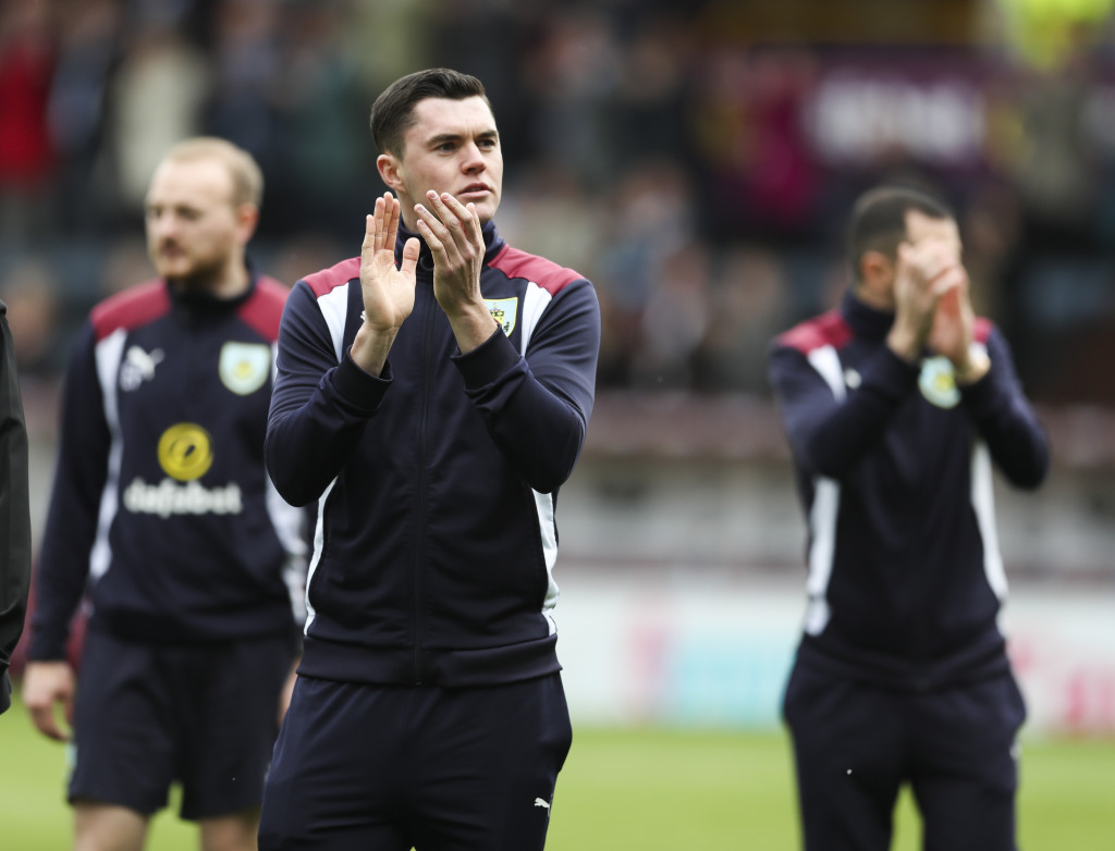 BURNLEY, ENGLAND - MAY 21: Michael Keane at the end of the Premier League match between Burnley and West Ham United at Turf Moor on May 21, 2017 in Burnley, England. (Photo by Mark Robinson/Getty Images)