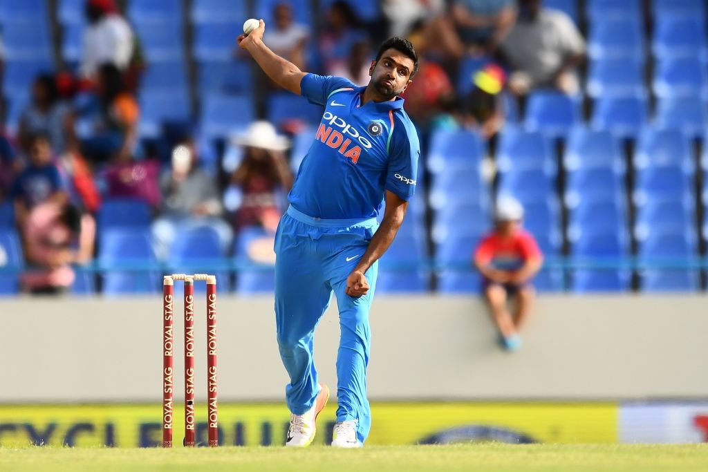 India's Ravichandran Ashwin delivers a ball during the third One Day International (ODI) match between West Indies and India, at the Sir Vivian Richards Cricket Ground in St. John's, Antigua, on June 30, 2107. India won the match by 93 runs, to lead the five-match-ODI-series 2-0. / AFP PHOTO / Jewel SAMAD (Photo credit should read JEWEL SAMAD/AFP/Getty Images)