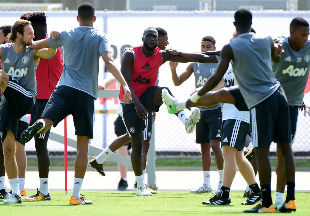 Lukaku trains with his new team-mates.