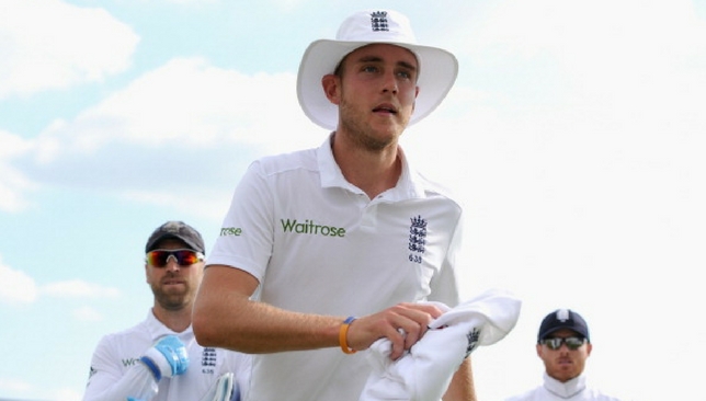Stuart Broad leads the England team off the field after his hat-trick against Sri Lanka in 2014.