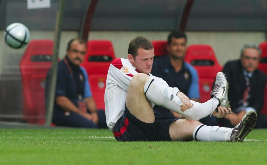 Rooney comes off injured against Portugal in 2004