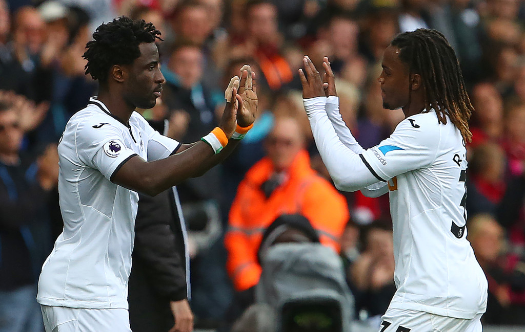 Wilfried Bony (L) comes on to replace Renato Sanches