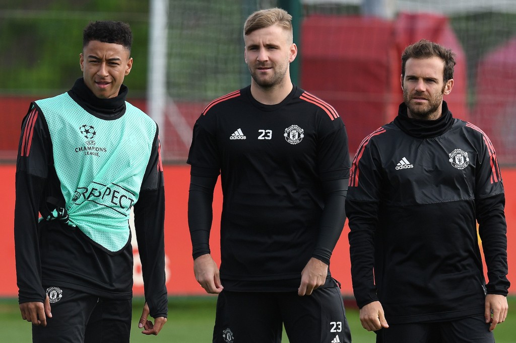 Luke Shaw in training with Man United this week 
