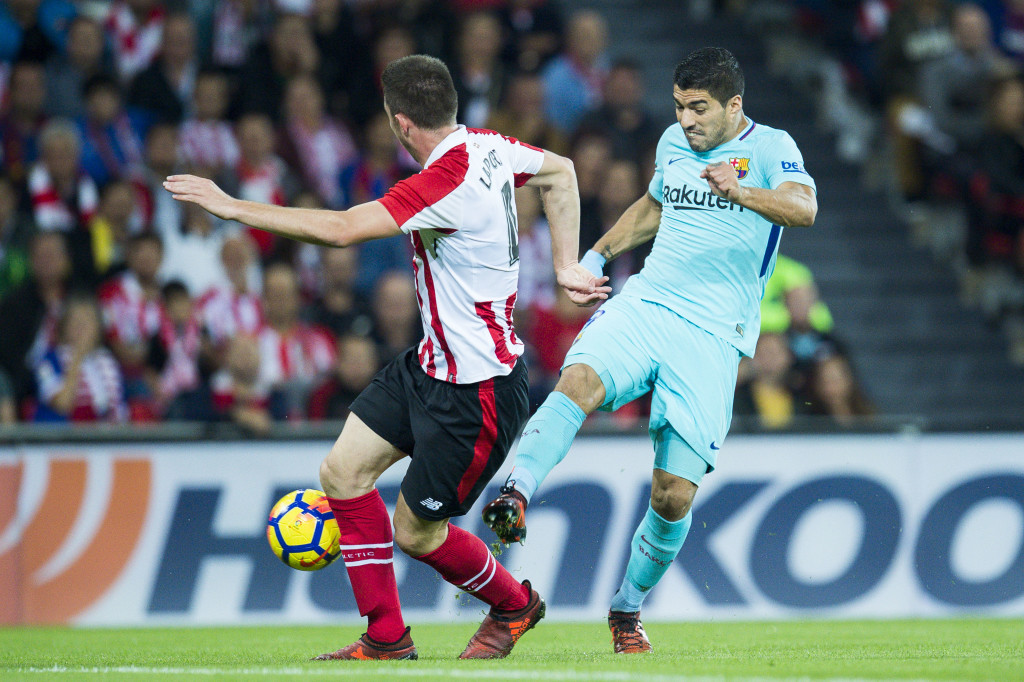 Luis Suarez attempts a shot in the win over Athletic
