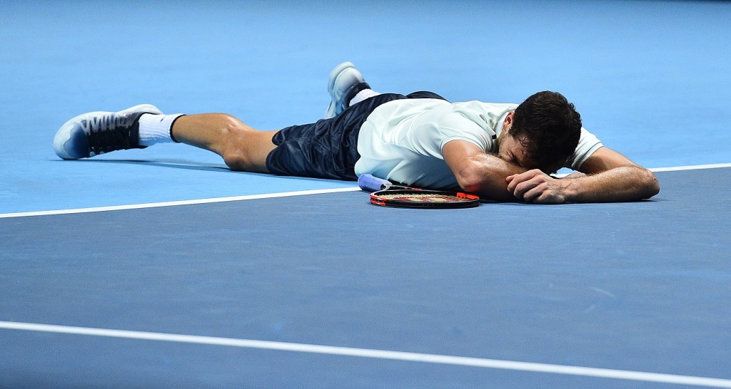 An emotional Dimitrov the moment he realised he won the match. 