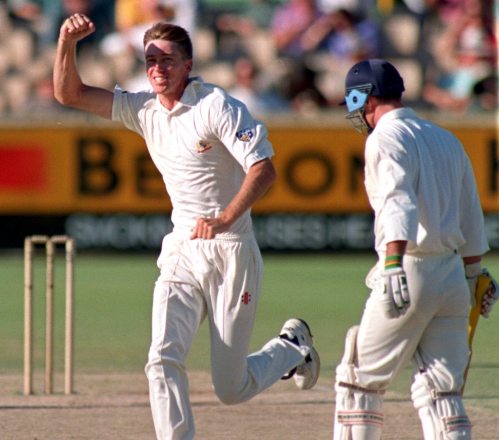 Graham Thorpe falls to victim to Glenn McGrath in 1995 in Perth