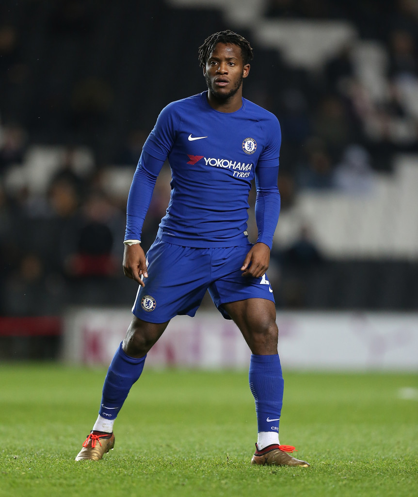 MILTON KEYNES, ENGLAND - DECEMBER 06:  Michy Batshuayi of Chelsea in action during the Checkatrade Trophy Second Round match between Milton Keynes Dons and Chelsea U21vat StadiumMK on December 6, 2017 in Milton Keynes, England.  (Photo by Pete Norton/Getty Images)