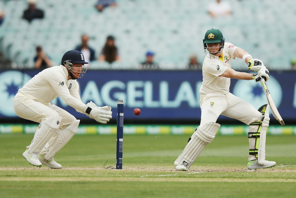Steve Smith bats during day one of the fourth Test