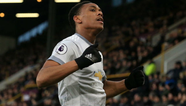 Anthony Martial celebrates after scoring a goal.