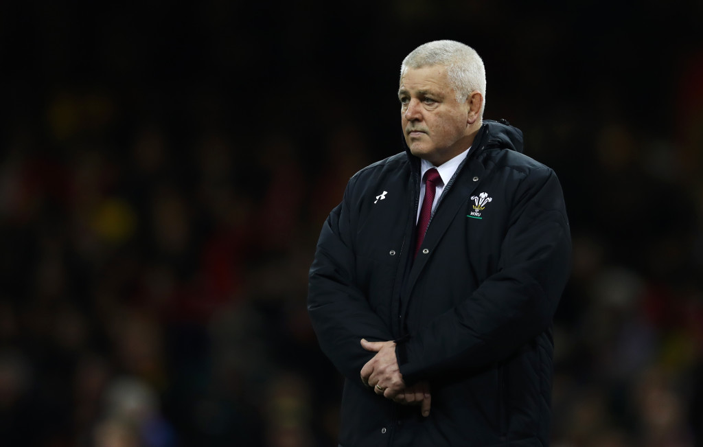 CARDIFF, WALES - DECEMBER 02: Warren Gatland, Head coach of of Wales looks on as he team warm up prior to the international match match between Wales and South Africa at Principality Stadium on December 2, 2017 in Cardiff, Wales. (Photo by Michael Steele/Getty Images)