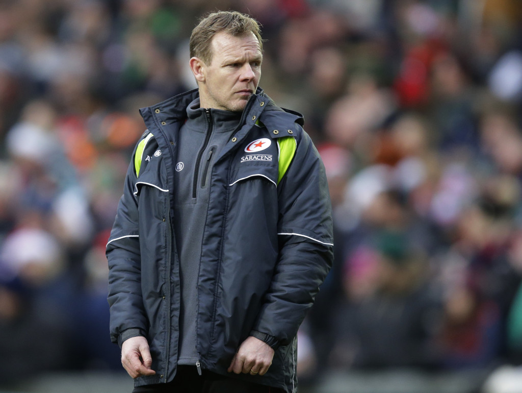LEICESTER, ENGLAND - DECEMBER 24: Mark McCall of Saracens during the Aviva Premiership match between Leicester Tigers and Saracens at Welford Road on December 24, 2017 in Leicester, England. (Photo by Henry Browne/Getty Images)