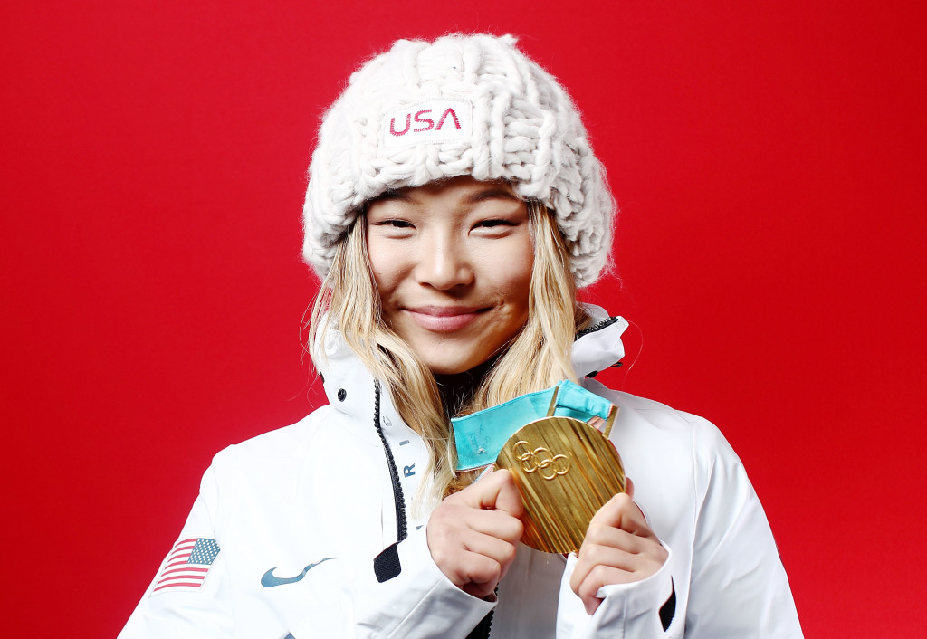GANGNEUNG, SOUTH KOREA - FEBRUARY 13: (BROADCAST-OUT) Gold medalist in Snowboard Ladies' Halfpipe Chloe Kim of the United States poses for a portrait on the Today Show Set on February 13, 2018 in Gangneung, South Korea. (Photo by Marianna Massey/Getty Images)