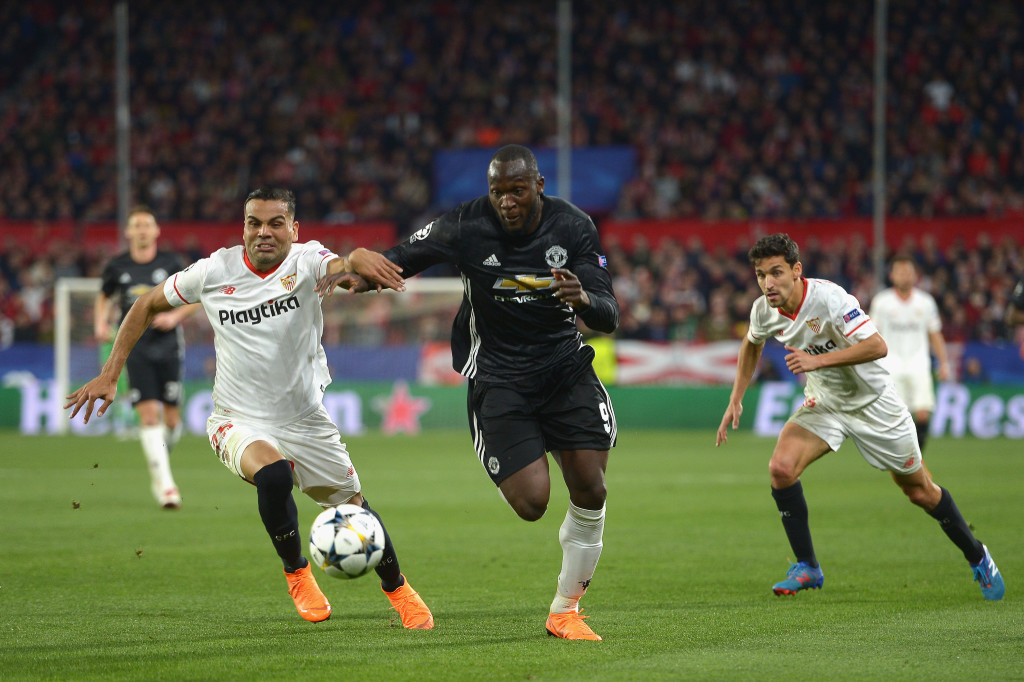 Manchester United striker Romelu Lukaku on the charge.
