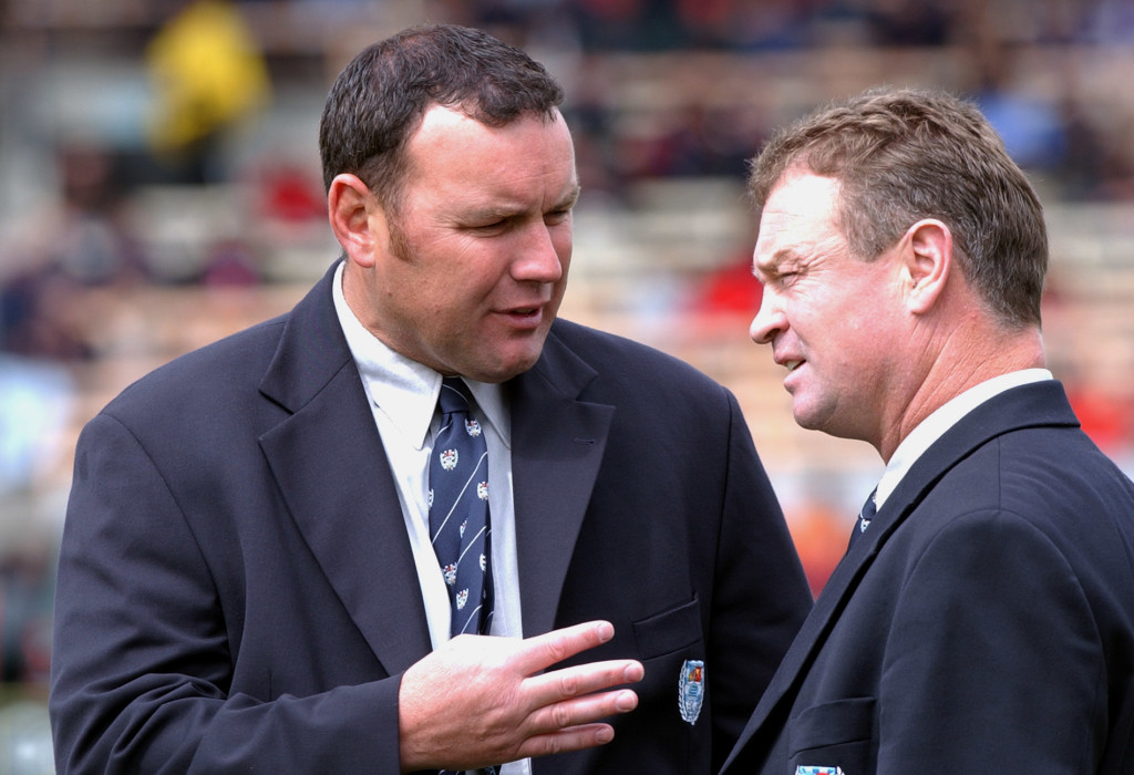 Wayne Pivac (l) in his Auckland days with co-coach Grant Fox.