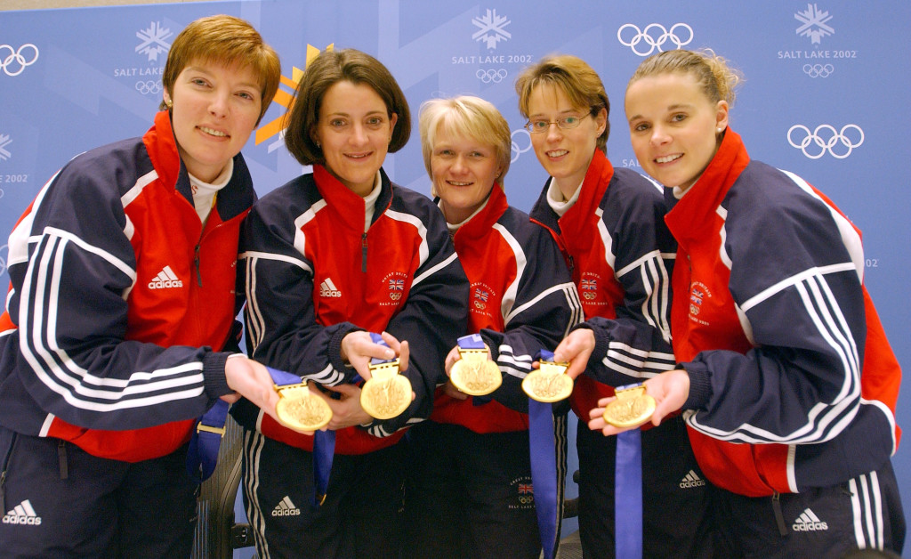 The gold-medal winning curling team of Britain in 2002.