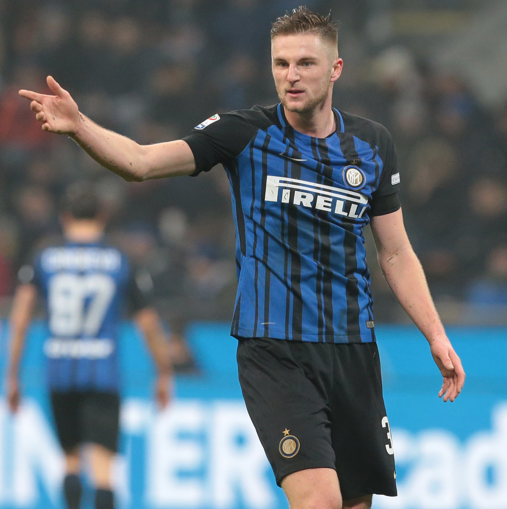 MILAN, ITALY - MARCH 11: Milan Skriniar of FC Internazionale Milano gestures during the serie A match between FC Internazionale and SSC Napoli at Stadio Giuseppe Meazza on March 11, 2018 in Milan, Italy. (Photo by Emilio Andreoli/Getty Images)
