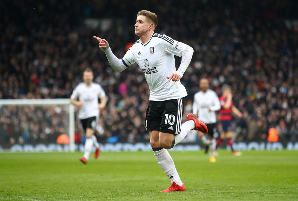 LONDON, ENGLAND - MARCH 17: Tom Cairney of Fulham celebrates scoring his side's first goal during the Sky Bet Championship match between Fulham and Queens Park Rangers at Craven Cottage on March 17, 2018 in London, England. (Photo by Julian Finney/Getty Images)