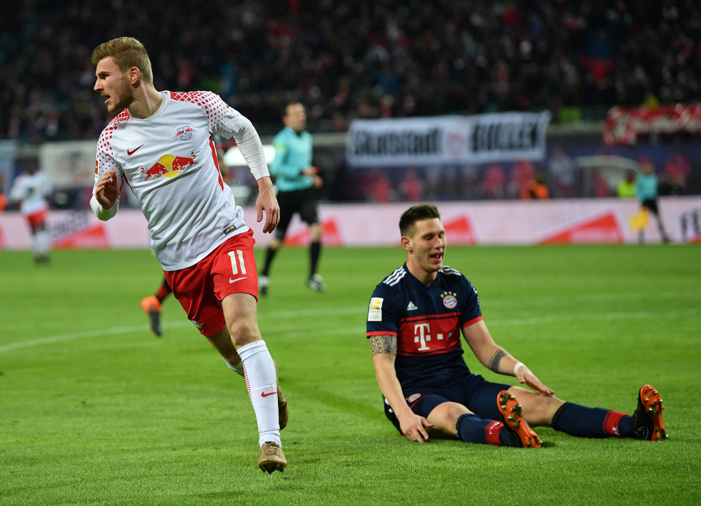 Timo Werner of Leipzig celebrates after scoring the winner against Bayern Munich on Sunday.