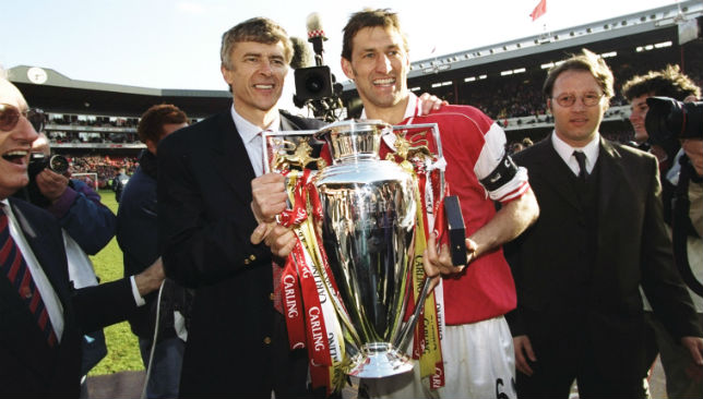Arsene Wenger and club captain Tony Adams
