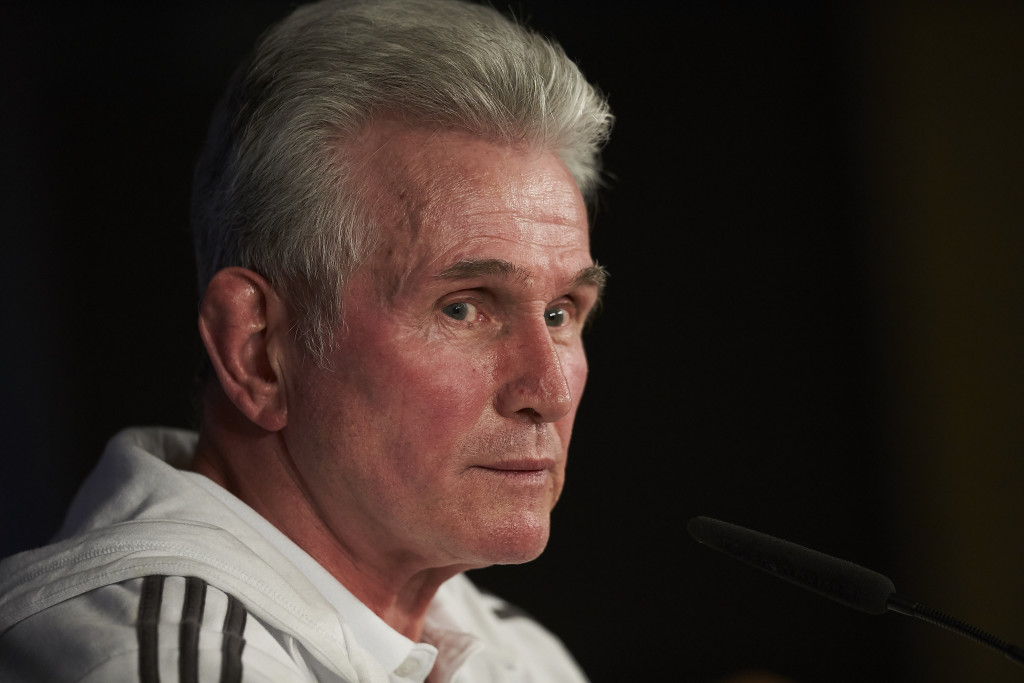 MADRID, SPAIN - APRIL 30: Head coach Jump Heynckes of Bayern Muenchen attends a press conference held ahead of the UEFA Champions League semifinal second league match between Real Madrid CF and FC Bayern Munchen at Estadio Santiago Bernabeu on April 30, 2018 in Madrid, Spain. (Photo by Gonzalo Arroyo Moreno/Bongarts/Getty Images)