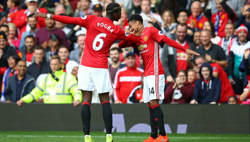 Lingard and Paul Pogba come up with a routine to celebrate a United goal.