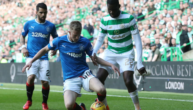 Ross McCrorie challenges for the ball.