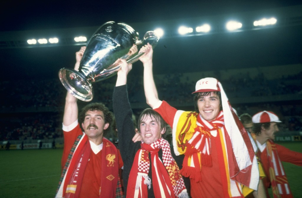Graeme Souness, Kenny Dalglish, and Alan Hansen after the 1981 final.