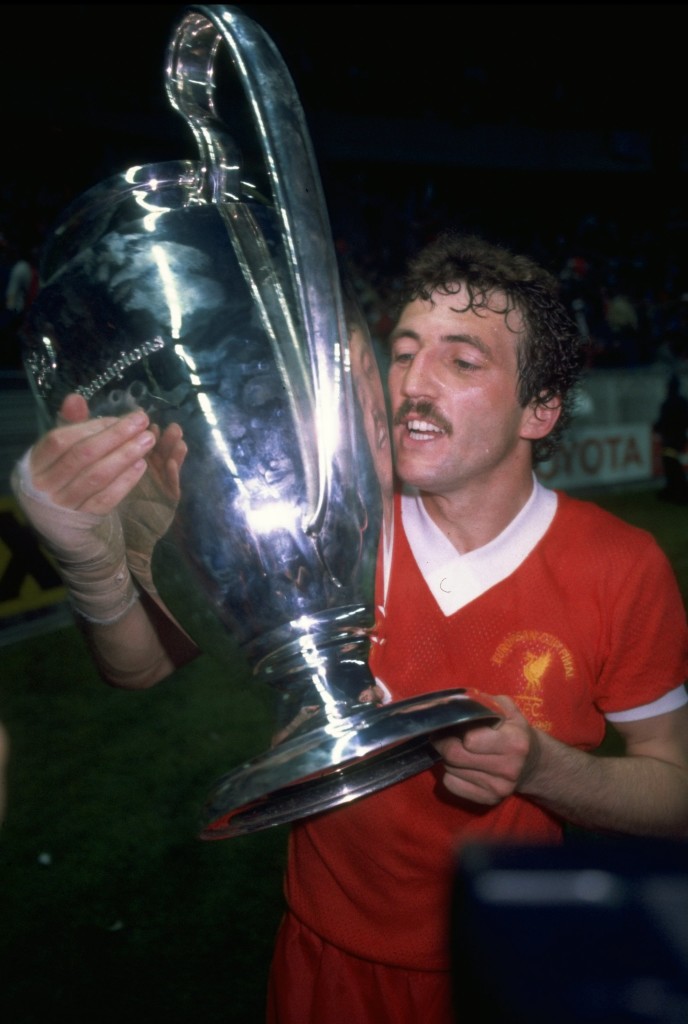 27 May 1981: Alan Kennedy of Liverpool who scored the only goal of the match kisses the trophy after the European Cup final between Liverpool and Real Madrid in Paris. Liverpool won the match 1-0. Mandatory Credit: Allsport UK /Allsport
