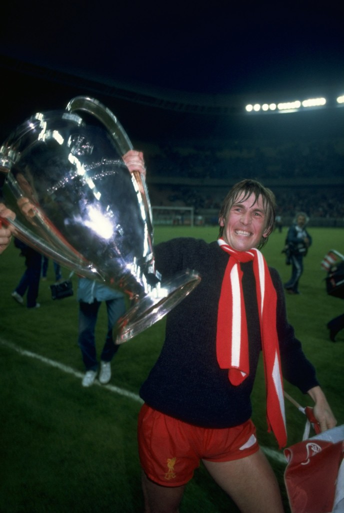 27 May 1981: Kenny Dalglish of Liverpool celebrates with the trophy after beating Real Madrid in the European Cup final in Paris. Liverpool won the match 1-0. Mandatory Credit: Allsport UK /Allsport