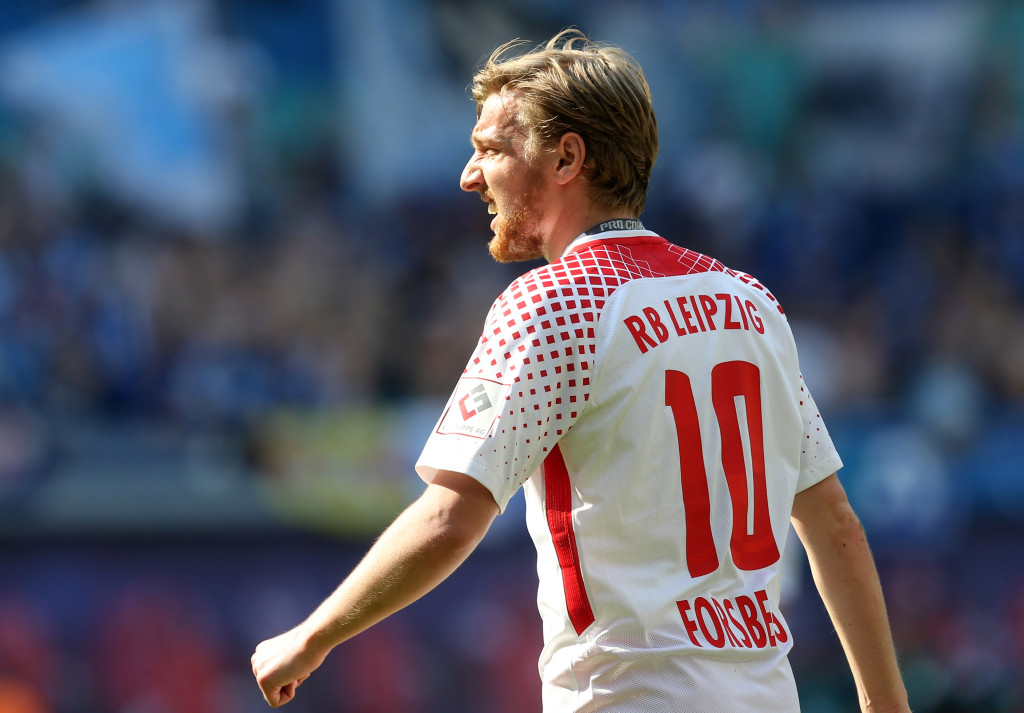 LEIPZIG, GERMANY - APRIL 21: Emil Forsberg of Leipzig looks on during the Bundesliga match between RB Leipzig and TSG 1899 Hoffenheim at Red Bull Arena on April 21, 2018 in Leipzig, Germany. (Photo by Matthias Kern/Bongarts/Getty Images)