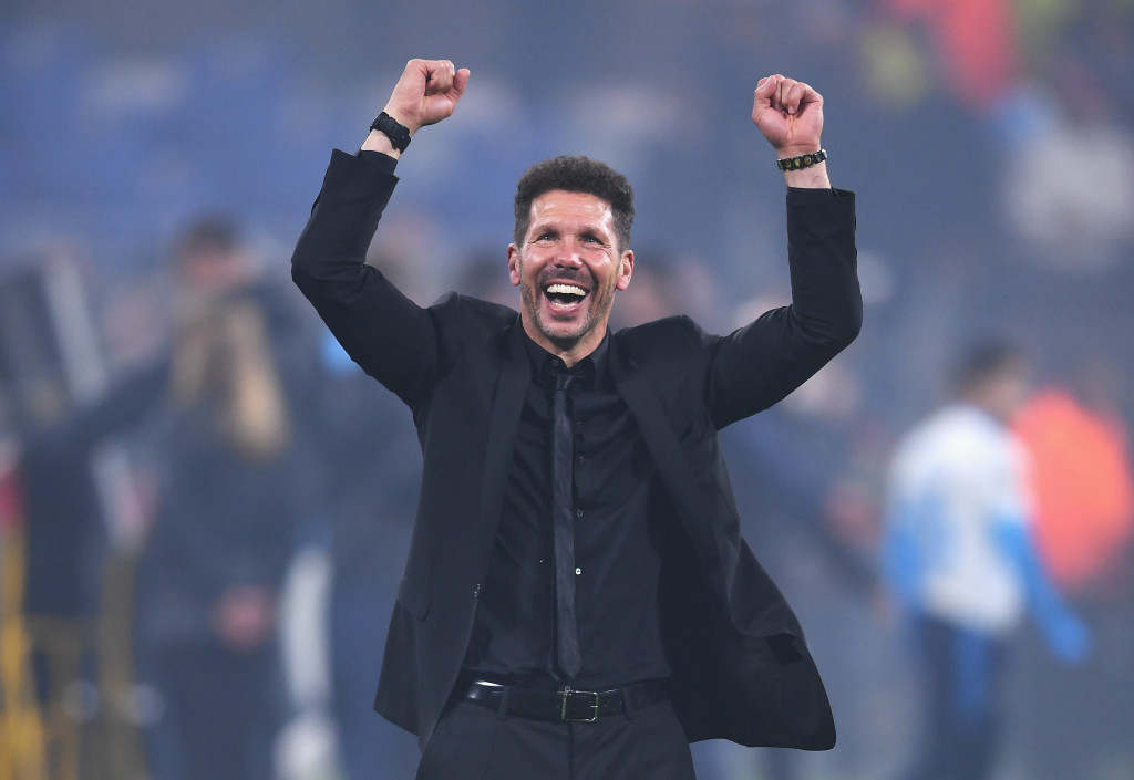 LYON, FRANCE - MAY 16: Diego Simeone, Coach of Atletico Madrid celebrates his team's victory in the UEFA Europa League Final between Olympique de Marseille and Club Atletico de Madrid at Stade de Lyon on May 16, 2018 in Lyon, France. (Photo by Laurence Griffiths/Getty Images)