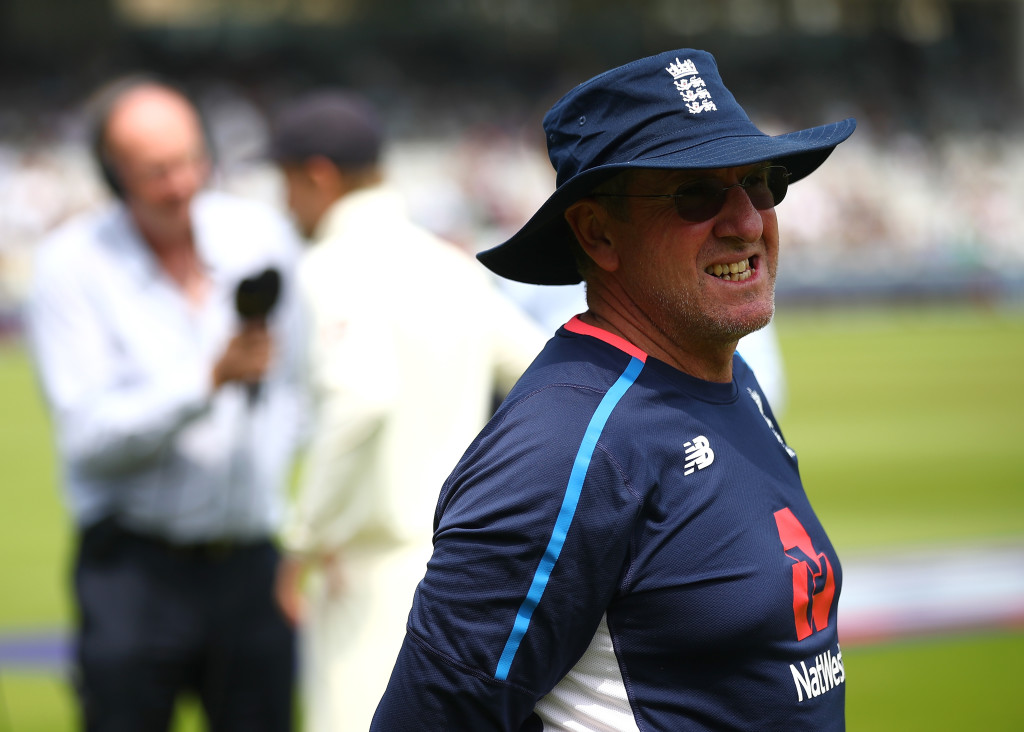 LONDON, ENGLAND - MAY 27: Trevor Bayliss coach of England looks on after England's loss during day four of the 1st Test match between England and Pakistan at Lord's Cricket Ground on May 27, 2018 in London, England. (Photo by Julian Finney/Getty Images)