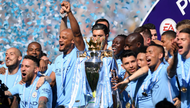 Manchester City lift the Premier League Trophy