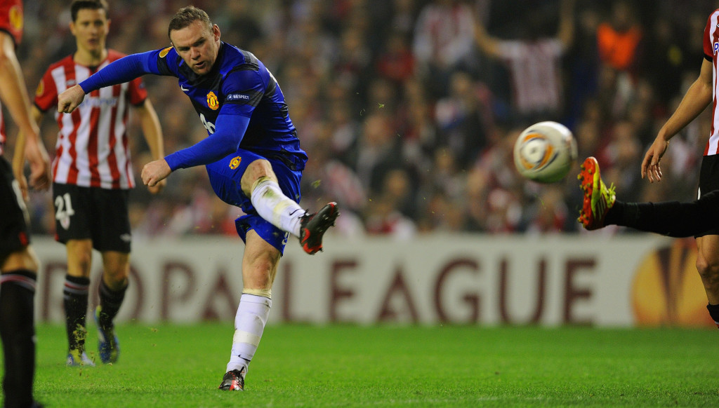 Wayne Rooney scores to no avail in the second-leg in Bilbao.