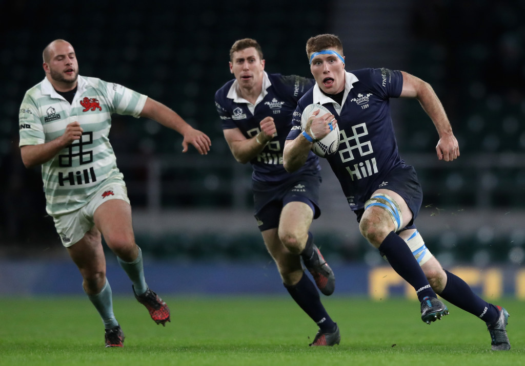 Wilson in action for Oxford University against Cambridge University in the men's Varsity match at Twickenham last December.