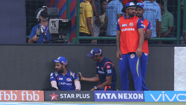 Rohit was attended to by the Mumbai physio. Image: BCCI.