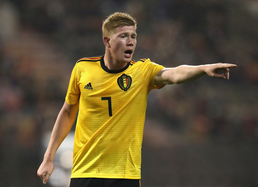 BRUSSELS, BELGIUM - MARCH 27: Kevin de Bruyne of Belgium issues instructions during the international friendly match between Belgium and Saudi Arabia at the King Baudouin Stadium on March 27, 2018 in Brussels, Belgium. (Photo by David Rogers/Getty Images)