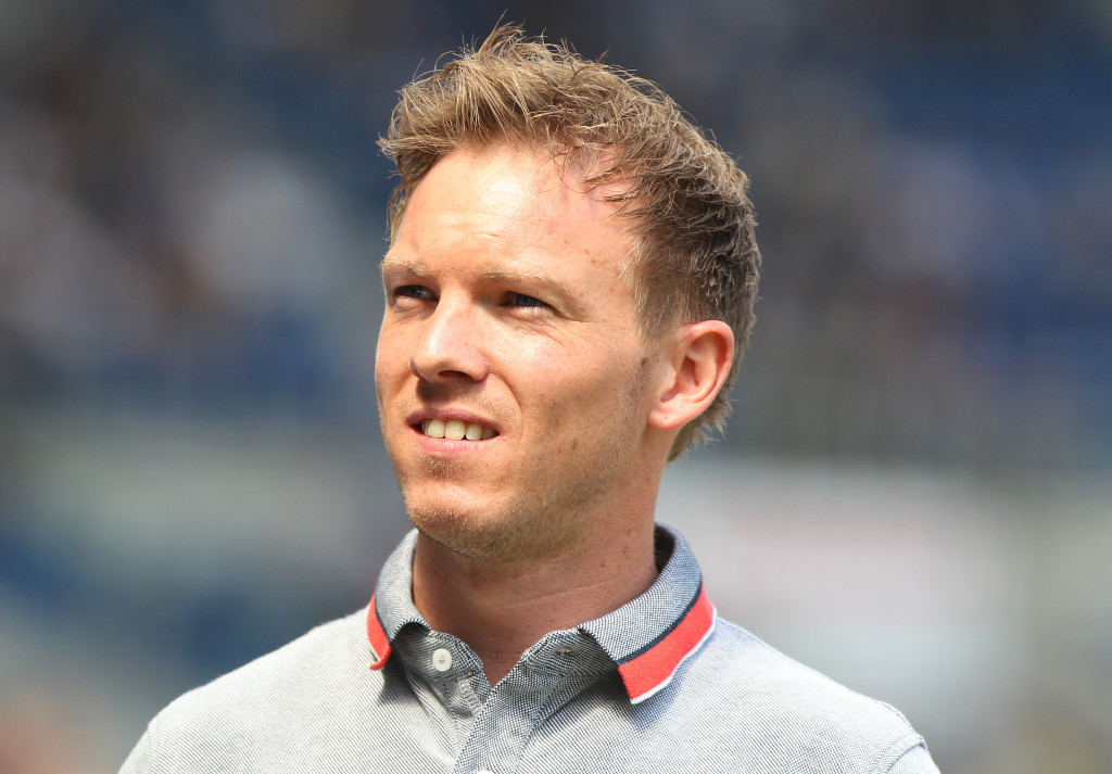 Hoffenheim's German head coach Julian Nagelsmann is pictured prior to the German first division Bundesliga football match TSG 1899 Hoffenheim vs Borussia Dortmund in Sinsheim, southern Germany, on May 12, 2018. (Photo by Amelie QUERFURTH / AFP) / RESTRICTIONS: DURING MATCH TIME: DFL RULES TO LIMIT THE ONLINE USAGE TO 15 PICTURES PER MATCH AND FORBID IMAGE SEQUENCES TO SIMULATE VIDEO. == RESTRICTED TO EDITORIAL USE == FOR FURTHER QUERIES PLEASE CONTACT DFL DIRECTLY AT + 49 69 650050        (Photo credit should read AMELIE QUERFURTH/AFP/Getty Images)