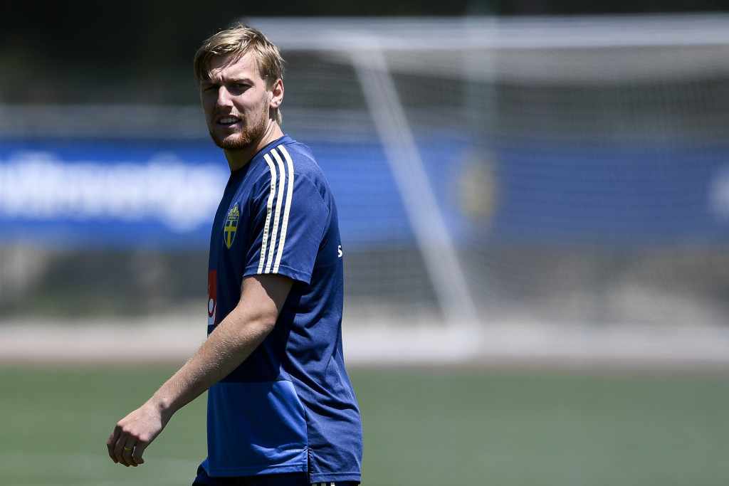 Sweden's midfielder Emil Forsberg looks on as he takes part in a training session of Swedish national football team on June 13, 2018 at the Spartak stadium in Gelendzhik, ahead of the Russia 2018 World Cup football tournament. (Photo by Jonathan NACKSTRAND / AFP) (Photo credit should read JONATHAN NACKSTRAND/AFP/Getty Images)